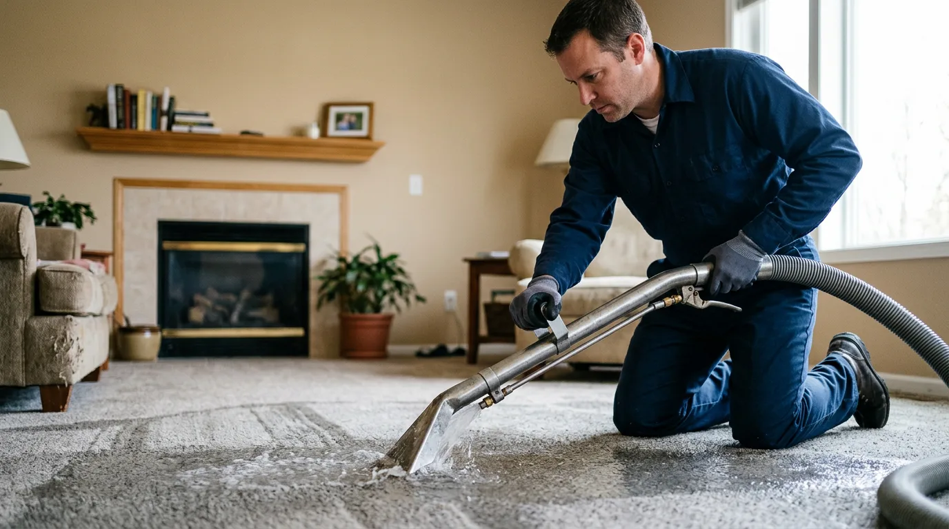 Water damage restoration technician working near Fairmount, IL